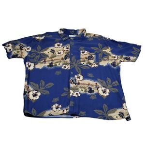 Feldini Shirt Mens 2XL Blue Floral Hawaiian Rayon Short Sleeve Button Up Aloha